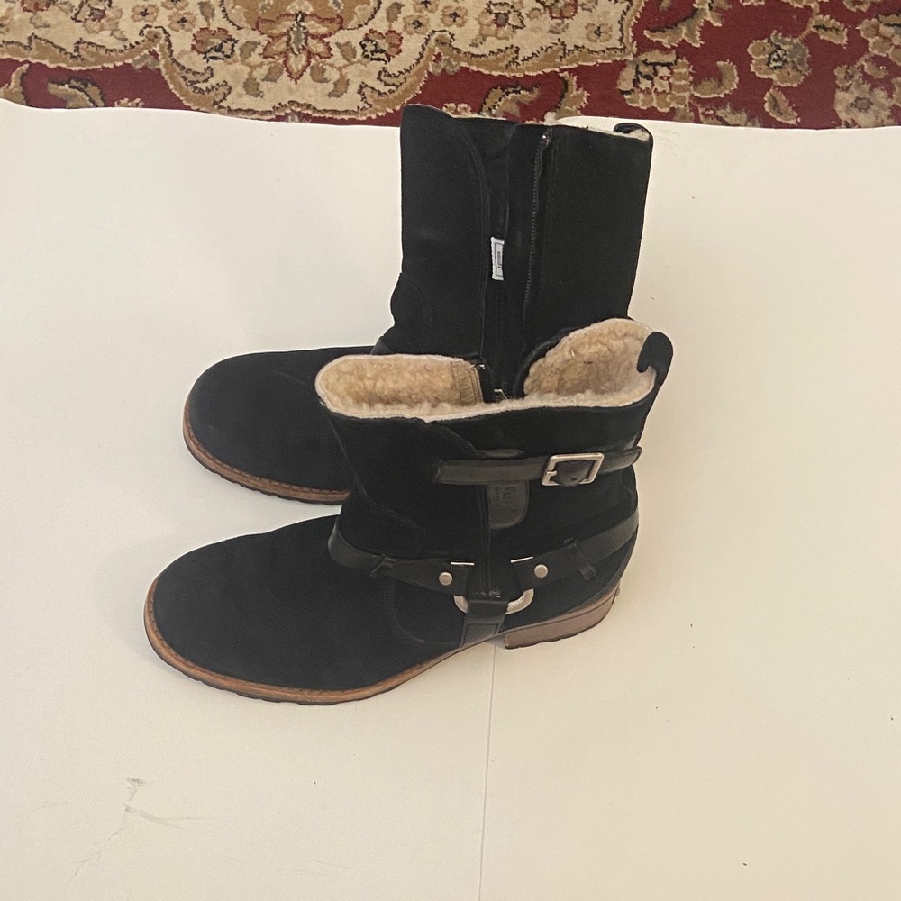 UGG Black and Tan Shearling Boots